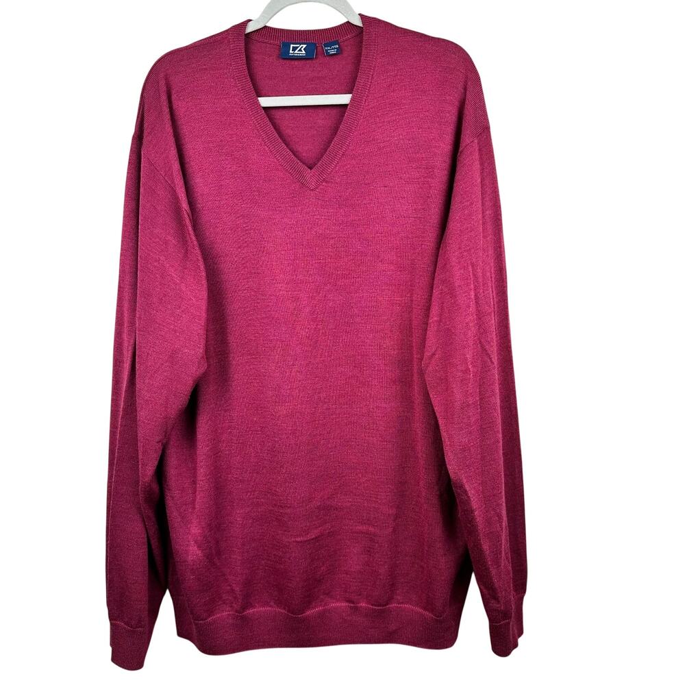 Cutter & Buck Douglas Men's V-neck Merino Wool Blend Sweater Heather Red XXL